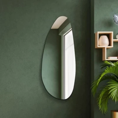 Image of MirrorOutlet The Lacuna Large Frameless Pond Wall Mirror 55&quot; X 23&quot; (140cm 58cm) Silver Glass On A Black Backing.