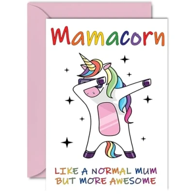 Image of Birthday Cards for Mum Mamacorn Card from Daughter Son, Happy Mum, Mummy Unicorn Card, A5 Seasonal Mothers Day Mama Mammy Mom Funny Greeting