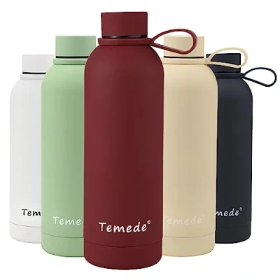 Image of Temede Insulated Water Bottle 1L, Double Walled Vacuum Stainless Steel for 12 Hours Hot &amp; 24 Cold Drinks, BPA Free, Leakproof Metal Flask Great Men, Women Kids,Large,Dark Red