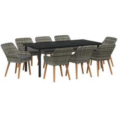 Image of vidaXL 9 Piece Garden Dining Set Grey Poly Rattan