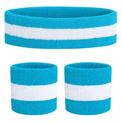 Image of ONUPGO Sweatband Set (3 Pieces) Sports Headband Wrist Striped Sweatbands Terry Cloth Wristband Athletic Exercise Basketball and Headbands Moisture Wicking Sweat Absorbing Head Band