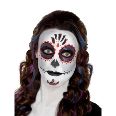 Image of Smiffys Make Up FX, Day of the Dead Kit, Aqua, with Face Paints, Stickers, Crayon &amp; Applicators, Cosmetics and Disguises Fancy Dress, Cosmetic Dress Disguises.