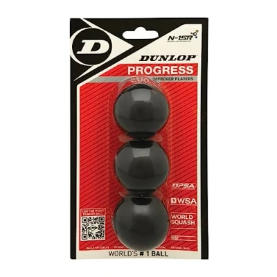 Image of Dunlop Squash Balls Progress Red, 3 Ball Blister Pack, for Recreational and Hobby Players Medium Speed