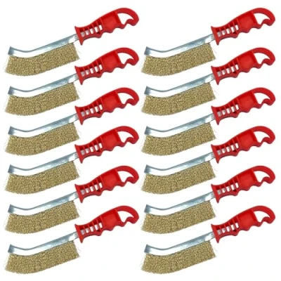 Image of Brass Wire Brush Set Multipurpose Brushes for Cleaning with Easy to Grip Handle − Rust Remover Metal and Heavy Dirt Pack of 12