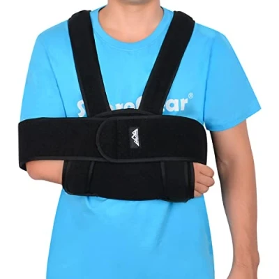 Image of supregear Arm Sling Shoulder Immobilizer, Adjustable Comfortable Immobilizer Swathe Breathable Support Brace for Injured Arm/Hand/Elbow (Black, Large)