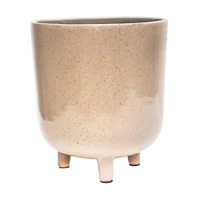 Image of Ivyline Lecce Speckled Planter in Oat Premium Quality and Waterproof Decorative Indoor Contemporary Ceramic Houseplant Flower Pot H19 x D16 cm