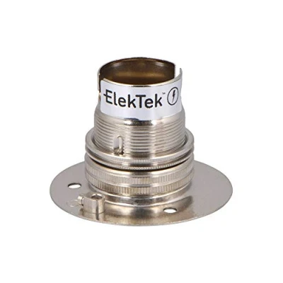Image of ElekTek Nickel B22 Batten 52mm Base BC Bayonet Cap Lamp Holder with Shade Ring, NOT for BESA Conduit Box Made in UK