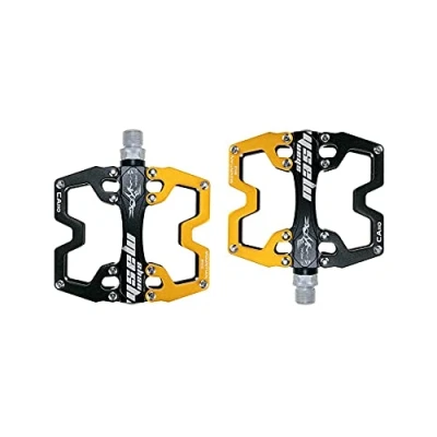 Image of shanmashi CA110 Black Gold Mountain MTB Bike Pedals 9/16 Inch Road Bicycle Parallel Pedal Ultra Light Aluminum Alloy Bearing Cycling Flat BMX Adult