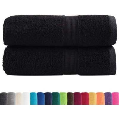Image of vidaXL Guest Towels Set 100% Cotton, 600 GSM, 30x50 cm, Black, Soft &amp; Absorbent, OEKO TEX Certified, Multipurpose Bathroom/Workout/Gym/Kitchen 2 pcs