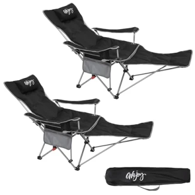 Image of #WEJOY Camping Chairs Folding Recliner Chair Adjustable with Detachable Footrest Headrest Cup Holder Lightweight Portable Padded Reclining Camp Fold Up for Beach Garden,Black Set of 2