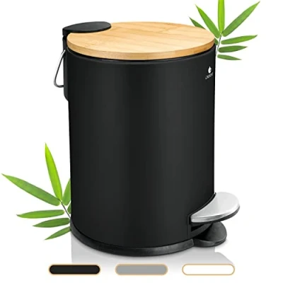 Image of Exitoso 3L Small Bathroom Bin with Lid Slim Bedroom Pedal for Black Sanitary Rubbish Toilet Waste