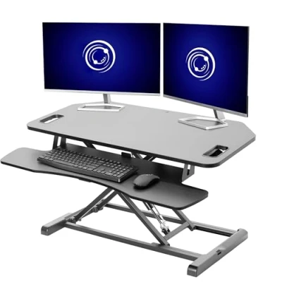 Image of VIVO Extra Wide Corner Height Adjustable 97 cm Stand up DESK Converter, Sit Tabletop Dual Monitor and Laptop Riser Workstation, Black, V000KL