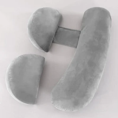 Image of WQU Pregnancy Pillows for Sleeping, Full Body Maternity Pillow with Detachable and Adjustable Cover, Support Back, Legs, Belly, Hips Pregnant Women (Velvet Grey)