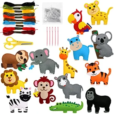 Image of Jetcloud Felt Sewing Craft Kit, Animal Kit for Kids DIY Animals Fun Crafts Educational Beginner Children Boys and Girls