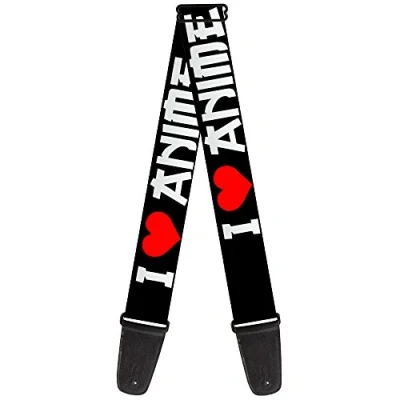 Image of Guitar Strap I Heart Anime Bold Black White Red 2 Inches Wide