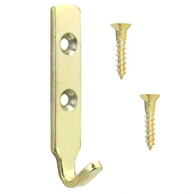 Image of 4 x Taskar Heavy Duty Brass J Hook (Picture, Mirror, Coat, Wall Hanger)