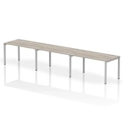 Image of Impulse Single Row 3 Person 1400 Silver Frame Bench Desk Grey Oak