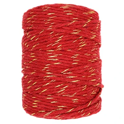 Image of Macrame Cord Twine Natural Cotton String Craft Artisan Thread Twisted Macramé (Red with Gold Thread, 3 mm x 200 m / 656 ft)