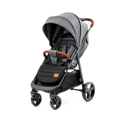 Image of Kinderkraft GRANDE PLUS Stroller pushchair for toddlers from Birth to 22 kg, Extra large hood, Lie flat position, Folding with one hand, Shock absorption on all wheels, Gray