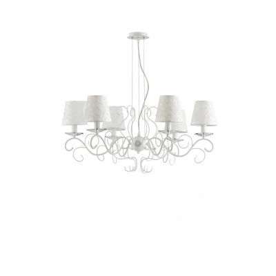 Image of PERLA 6 Light Chandeliers with Shades White, K9 Crystals 82cm