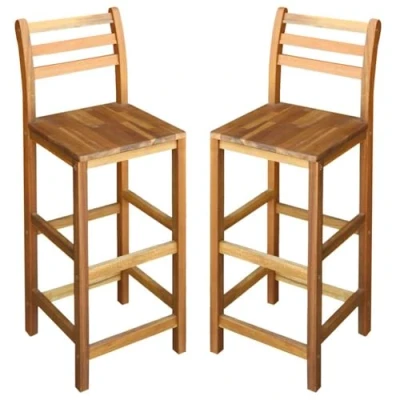Image of vidaXL Bar Chairs Set, 2 pcs Solid Acacia Wood, Durable and Sturdy, Comfortable Backrest Footrest, Easy Assembly, Suitable for Indoor Outdoor Use