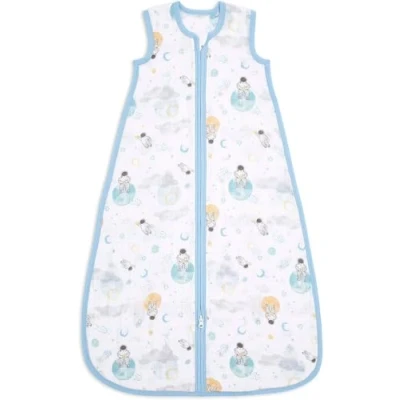 Image of aden + anais essentials Baby Sleeping Bag, 100% Cotton Muslin, Wearable Swaddle Blanket for Girls &amp; Boys, Newborn Sleep Sack, TOG Rating 1.0, 18 36 Months, space explorers