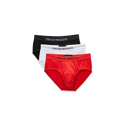 Image of Emporio Armani Men&#039;s Cotton Briefs, Black/White/Red, S (Pack of 3)