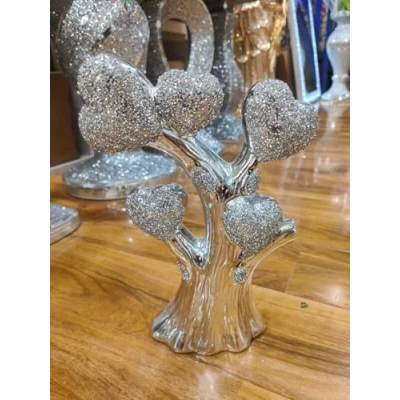 Image of Biznest Heart Tree Crushed Jewel Romany Diamante Silver Shelf Sitter Ornament Home Decor