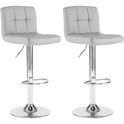 Image of Neo 2X Cuban Chrome Gas Lift Swivel Faux Leather Kitchen Adjustable Breakfast Bar Stools Barstools Chairs (Grey)
