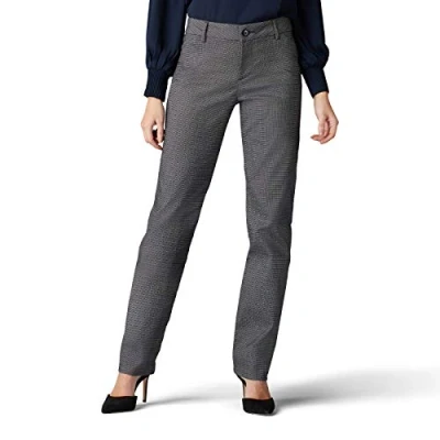 Image of Lee Women&#039;s Wrinkle Free Relaxed Fit Straight Leg Pant, Black/White Rockhill Plaid, 12 Long