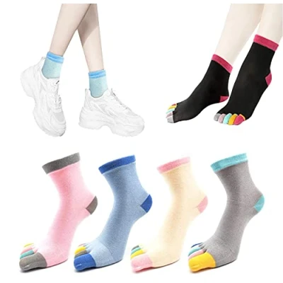 Image of Sunallwell 5 Pairs Women Toe Socks ladies Breathable Running Girls Cotton Five Finger Nonslip Ankle Sport