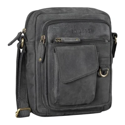 Image of STILORD &#039;Ryan&#039; Crossbody Bag for Men Leather Small Vintage Messenger 9.7 Inch iPad Genuine Shoulder Bag, Colour:avaro Grey