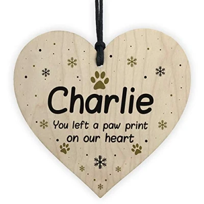Image of RED OCEAN Wooden Personalised Dog Cat Pet Memorial Christmas Tree Decoration Bauble Gift