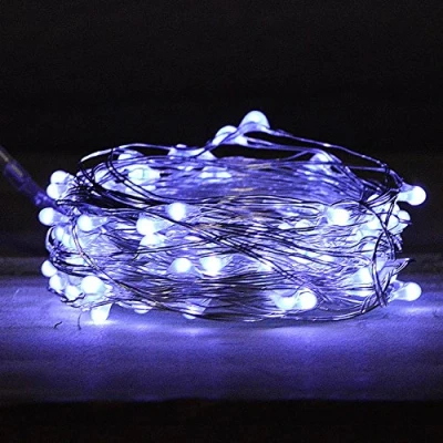 Image of 5m 100 Multi Action Pin Wire Battery LED Lights with Timer in Cool White