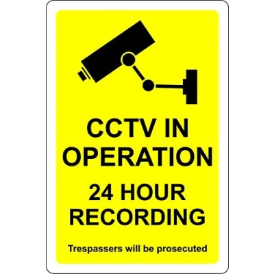 Image of CCTV in operation 24 hour recording trespassers will be prosecuted Property safety sign 3mm Aluminium 300mm x 200mm
