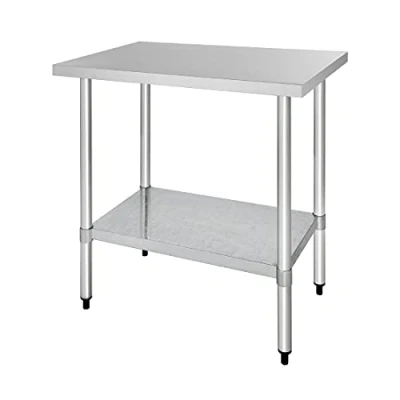 Image of Vogue Stainless Steel Prep Table 900 mm, Polished Steel, Size: 900(H) x 900(W) 600(D)mm, Height Adjustable Under Shelf, Max Load 300 kg, Self Assembly, T375