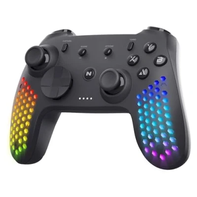 Image of Nitho Controller Wireless for PC/Switch/Android/iOS, Hexagonal Design Gaming Joystick with Vibration, 6 Axis Motion Sensors, RGB LED Effects, Enhancers Kit, Adjustable Phone Mount Holder Clamp