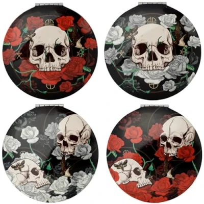 Image of Skulls and Roses Compact Mirror Gothic Mini Letterbox Gift