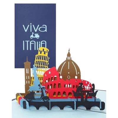 Image of Pop Up Card &quot;Viva Italia&quot; 3D Invitation, Birthday Card, Travel Voucher Italy, Gift Voucher, Congratulations Round Trip