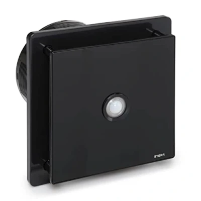 Image of STERR Black Bathroom Fan 6 inches / 150 mm with PIR Extractor Glass Front Modern Look BFS150P B 25 W