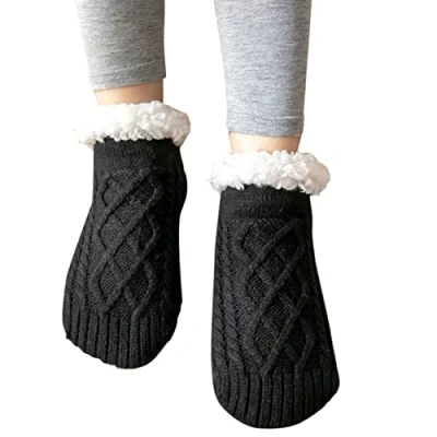 Image of HotYou Slipper Socks, Winter Socks Warm Fuzzy Plush Fleece Lined Thick Soft Stockings Home Sleepping Thermal for Women,Black