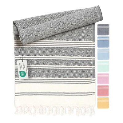 Image of hammam towel beach XXL made from 100% recycled cotton Quick drying Turkish towels, fouta, pestemal towels ideal as a blanket Anthracite 100x200cm Diamond