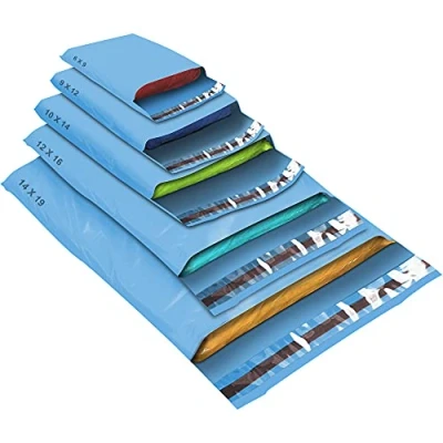 Image of 50 Mixed Size Blue Mailing Bags, Self Seal Strong Waterproof Poly Plastic Envelopes for Parcels, Packaging, Small, Medium, Large Mail, Shipping Courier Delivery Bags 5 Sizes,