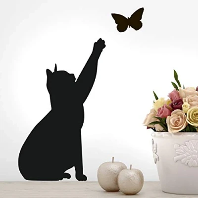 Image of Cat Wall Sticker Butterfly Decal Art Wallpaper Kitchen Decor Bedroom Decoration Home Mural Transfer Cats transfers Living Room Posters Removable Decals Animal Painting DIY Vinyl Adhesive Poster Black