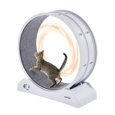 Image of VEVOR Cat Exercise Wheel, 31.5 in, Large Running Wheel with Secure Brake &amp; Carpeted Runway, Quiet Operation Treadmill, Indoor Cats Exerciser for Pets Weight Loss Health White