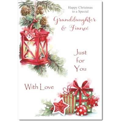 Image of doodlecards Granddaughter and Fiance Christmas Card Lamp Parcels Medium Size for &amp; with Plain Envelope