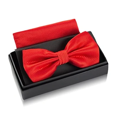 Image of Massi Morino bow tie red with handkerchief for men Set Suit men&#039;s wedding Adjustable in fire