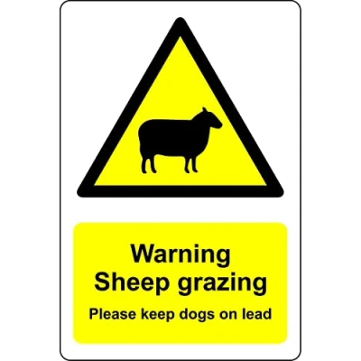 Image of Warning Sheep grazing please keep dogs on lead safety sign 1mm Plastic (400mm x 300mm)