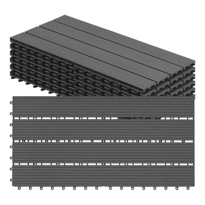 Image of WOLTU 6 x WPC Composite Decking Boards 30 60 cm (1 m²) Interlocking Wood Effect Terrace Tiles Flooring with Click System, Grey, GTF005gr