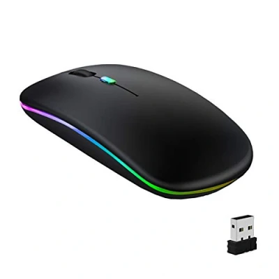 Image of GeekerChip Rechargeable Wireless Mouse, Bluetooth Two Modes (BT 5.1 + 2.4G Wireless), Ultra Thin/Silent (800 1200 1600), with USB cable, Mouse for PC/Tablet/Laptop(Black)